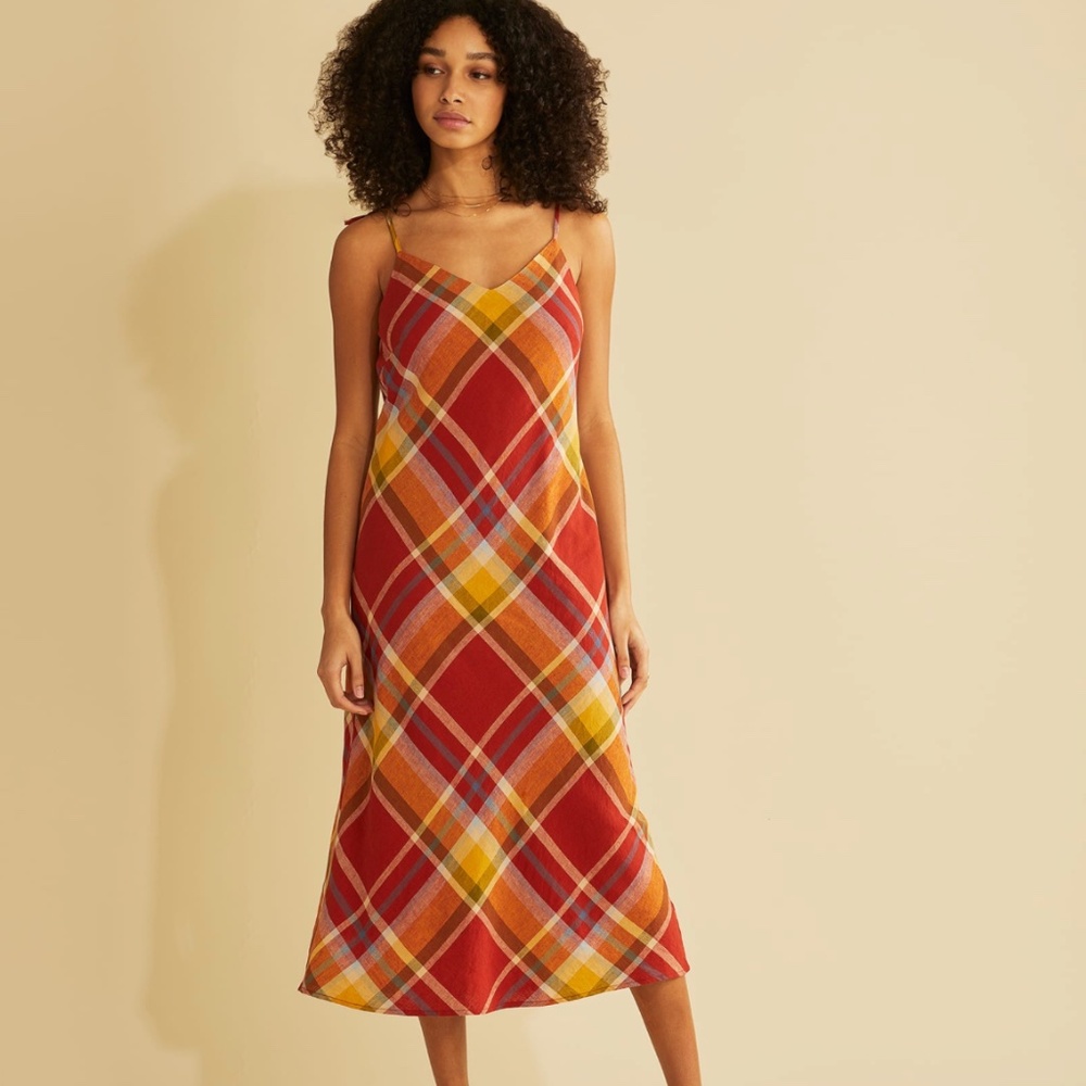 Pendleton Women's Astoria Linen Slip Dress in Red Ochre Multi Plaid Size M